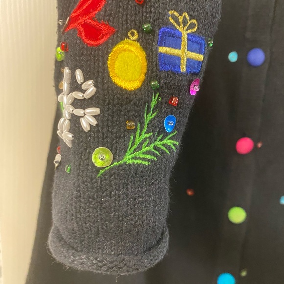 Mandal Bay Festive Black Holiday Cardigan with Colorful Embellishments Size XL - Picture 11 of 16